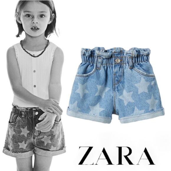 ZARA Kids | Blue | STAR PAPERBAG SHORTS - Picture 1 of 5